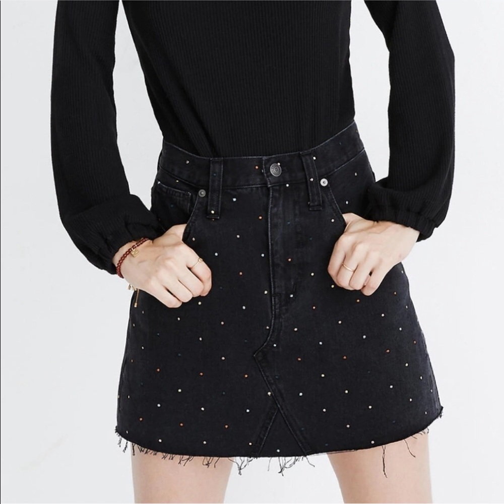 Madewell Rigid Denim A-Line Skirt Metallic Dots 24